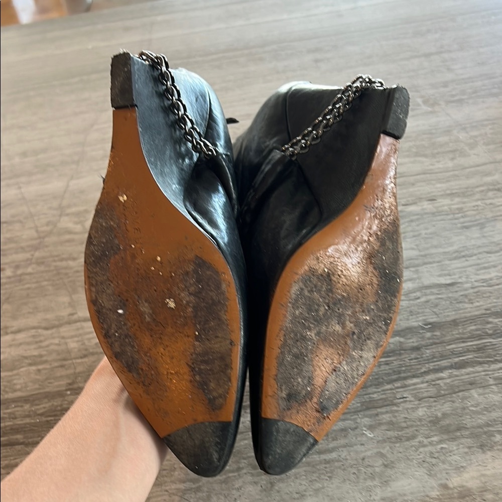 Black Leather Ankle Boots with Chain Detail - Picture 5 of 6